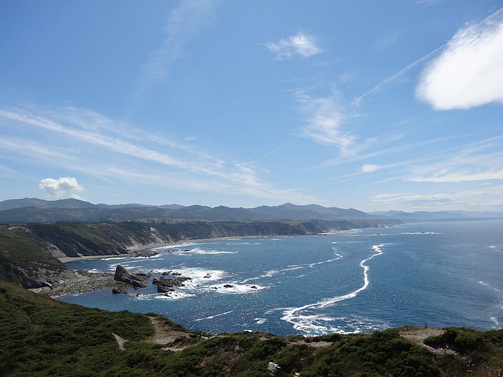 sjøen, Asturias, skyer, Costa, kystlinje, natur, Stillehavet