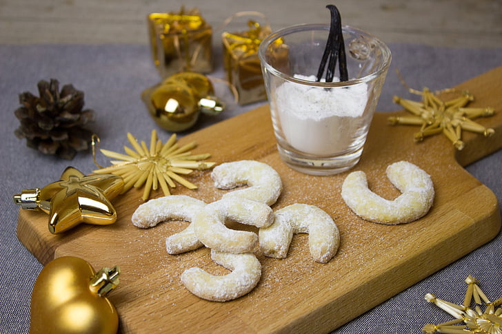 galletas, Vanillekipferl, Navidad, galleta, galletas de Navidad, dulce, pequeños pasteles