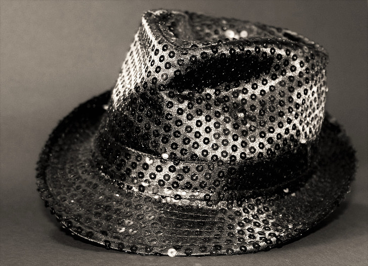 chapeau, paillettes, noir et blanc, assez, couvre-chefs