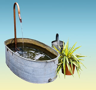 garden, bath, watering can, bucket, water, vessel, faucet