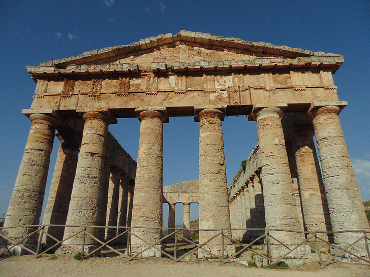 Templo de, Magna Grécia, colunas, céu, Sicília, história, colunata