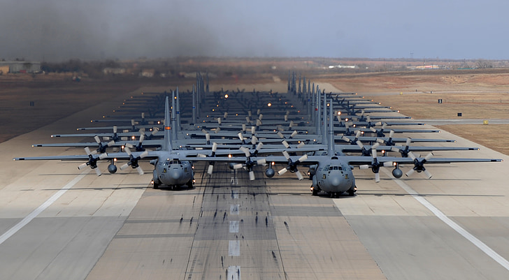 aeronaves militares, pista, formação, Estados Unidos da América, exercício, c-130, carga