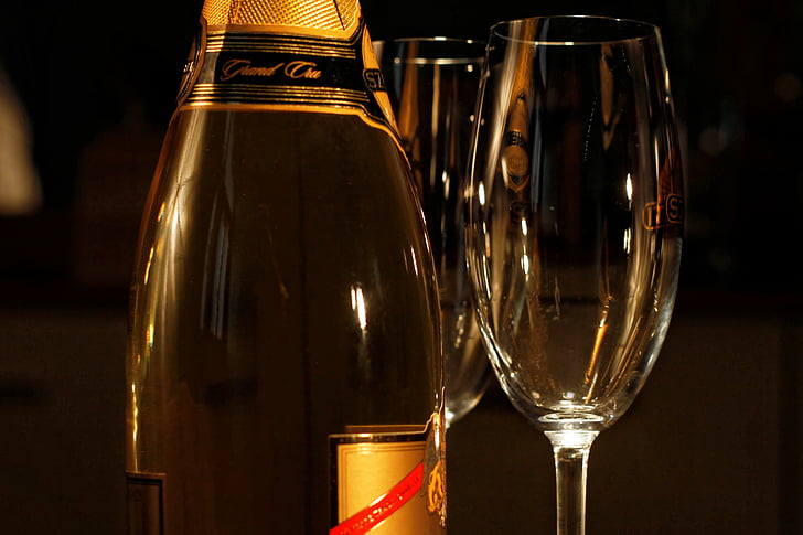 Champagne, glas, drankje, viering, alcohol, partij, wijn
