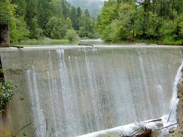 Weir, floden, vatten, dammen, vattenfall, blåsljud, vattenkraft