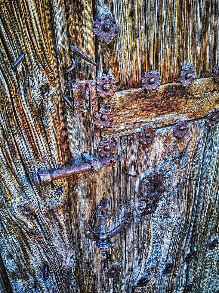 cửa, cũ, gỗ, đầu vào, mộc mạc, gỉ, lịch sử