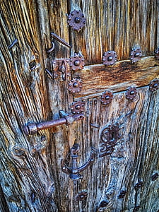 porta, vell, fusta, l'entrada, rústic, rovellat, històric