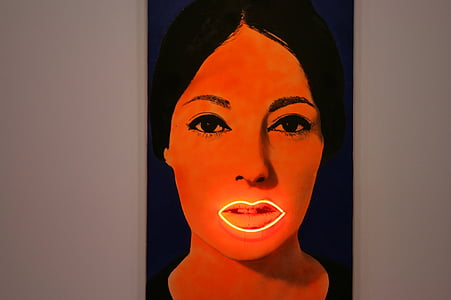 Raysse, al neon, arte moderna, Pompidou, Parigi, donne, volto umano