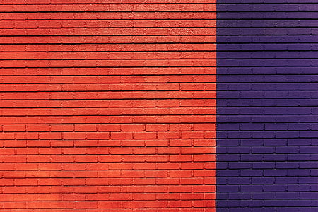 czerwony, fioletowy, betonu, ściana, cegły, pomarańczowy, mur z cegły