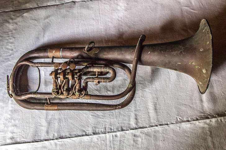 stará trumpeta, rezavý, starožitnost, trubka, staré, přístroj, Hudba