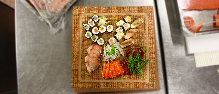 sushi, sashimi, maträtt, kök, mat, äta, livsmedel
