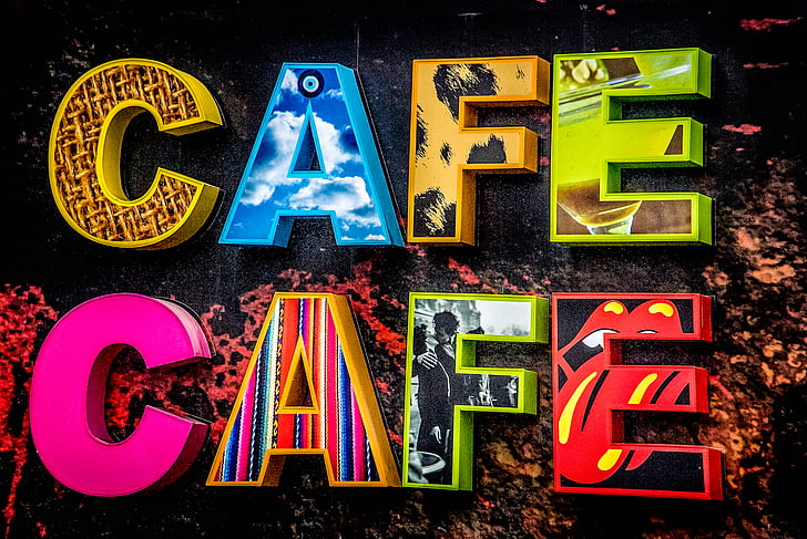 cafe, art, letterings, d, 3D, cardboard, letters