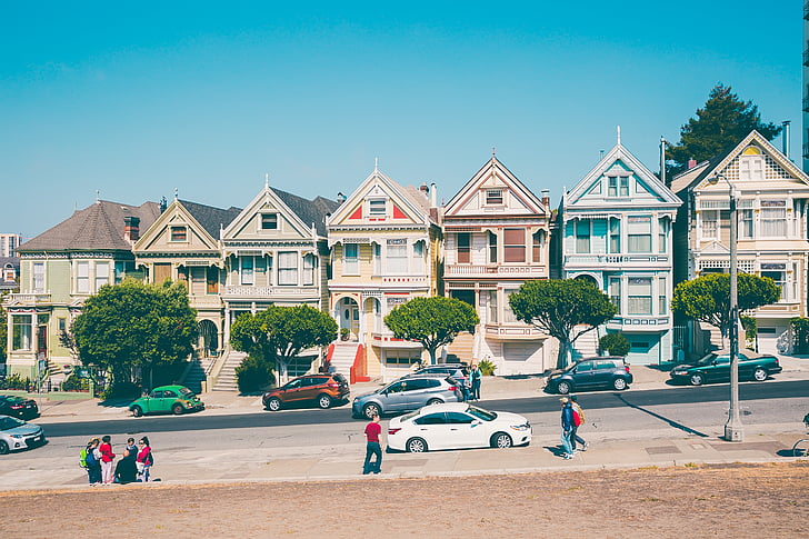 architecture, buildings, cars, houses, pavement, people, residence