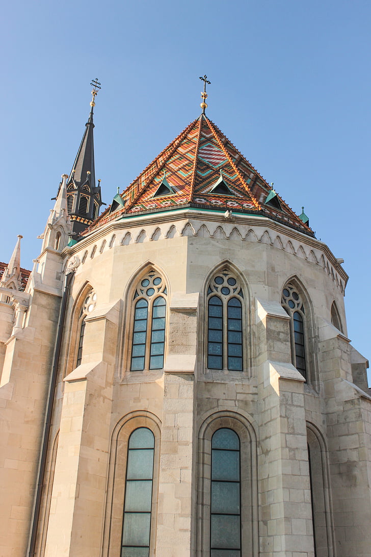 Katedra, Kościół, Budapeszt, okno, dachu, Krzyż, chrześcijańskie