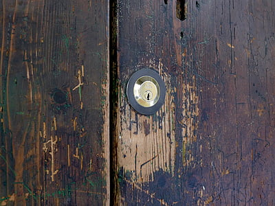 kľúčová dierka, drevené dvere, poškriabaný dvere, zámok, drevo, staré, dvere