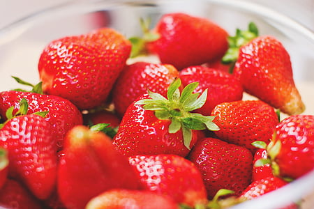 maasikad, konteiner, punane, maasikas, puuviljad, toidu, terve