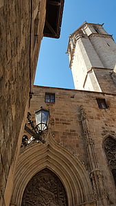 Barcelona, székesegyház, utca, építészet, középkori, Európa, torony