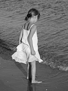 djevojka, more, pijesak, uz more, vode, odmor, plaža