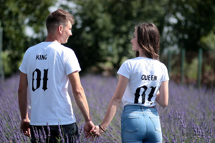 couple, lavender, love, romance, happiness, beauty, outdoors