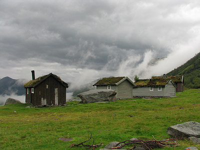 Norwegia, schronisko górskie, Hut, mgła, krajobraz, sceniczny, podróży