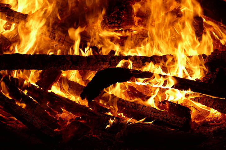 fire, flame, wood, burn, wood fire, brand, night