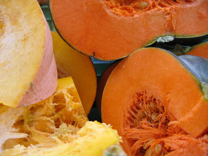 pumpkin, pulp, pumpkin seeds, frisch, food, fruit, orange Color