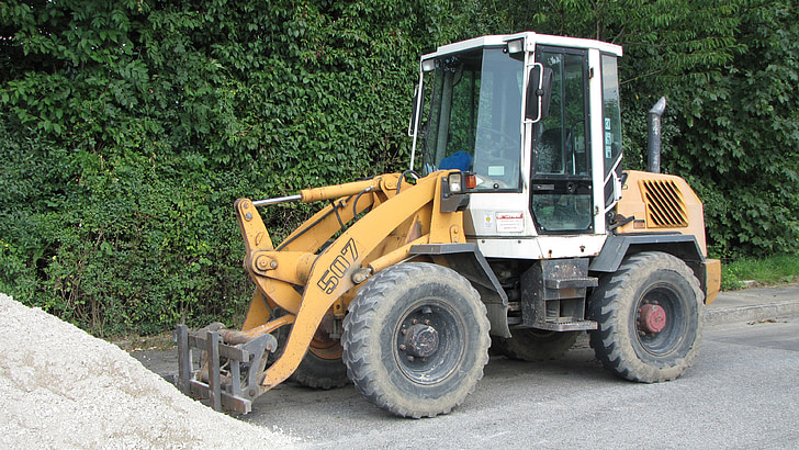 wheel loader, vehicle, construction vehicle, site, pebble, excavators