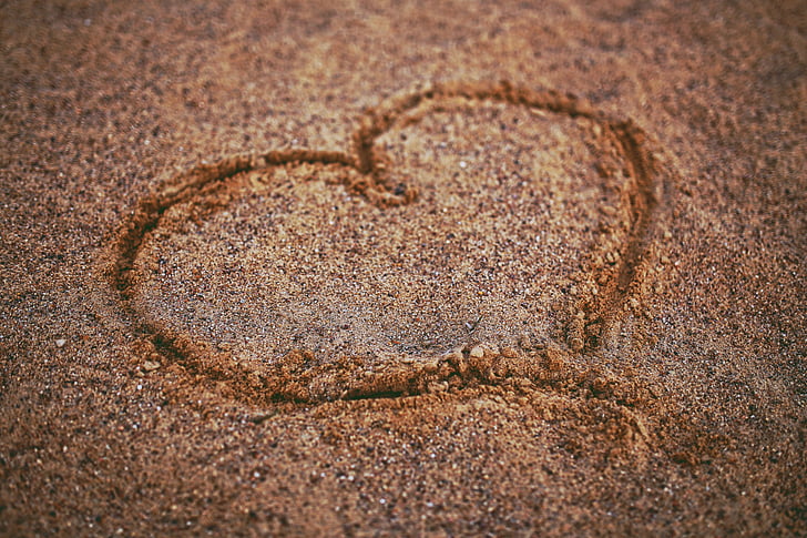 hart, zand, loting, strand, liefde, Valentines