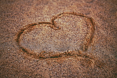 Herz, Sand, zeichnen, Strand, Liebe, Valentines