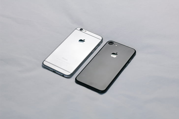 Foto, stříbrná, iPhone, černá, mobilní, telefon, miniaplikaci