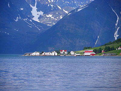 fjord, village, sea, travel