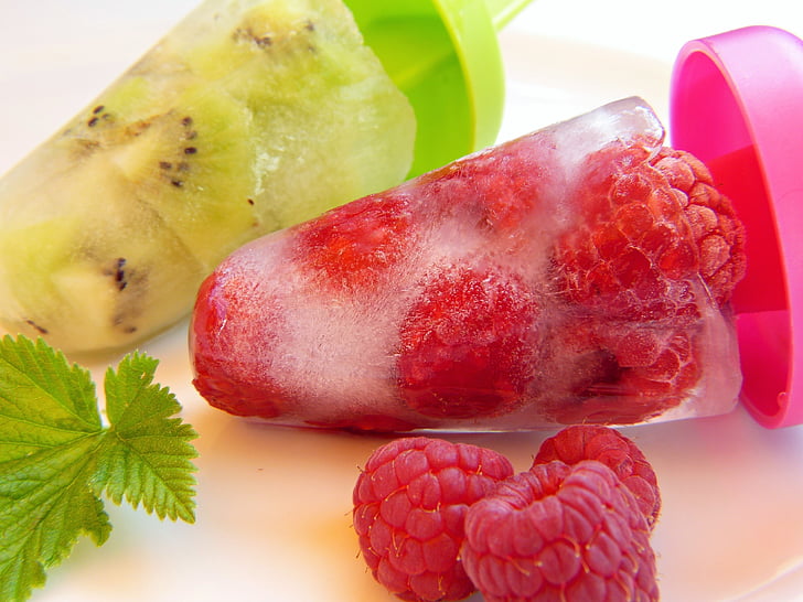 es, Raspberry, Kiwi, buah, Makan, Vitamin, buah-buahan