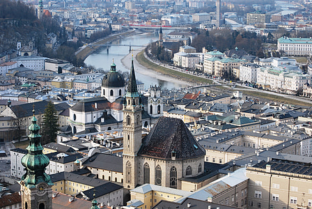 Salzburg, Rakúsko, Architektúra, rieka, Európa, mesto