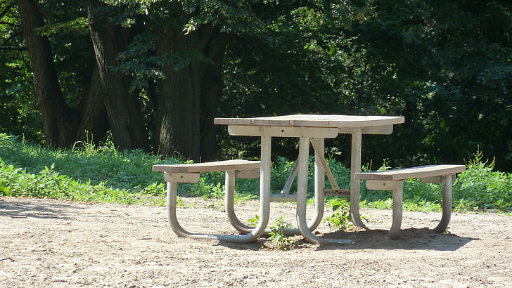 table, picnic, park, lunch, empty, summer, scenic