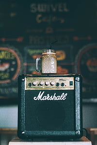 clear, mason, jar, black, marshall, guitar, amplifier