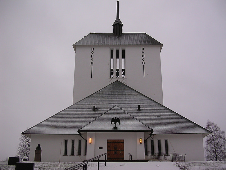 church, ullensaker, white, snow