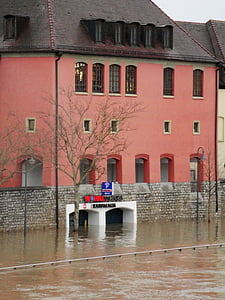 high water, flood, flooded, promenade, river, disaster, water level