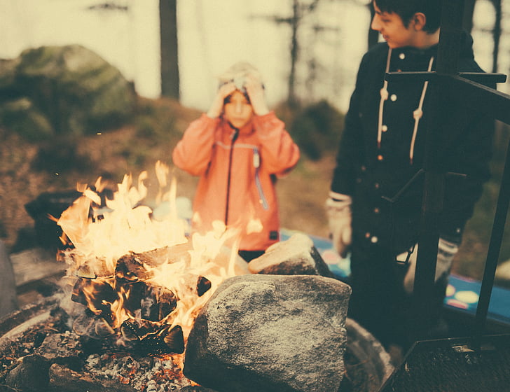 fire, camp, people, kid, man, cold, weather