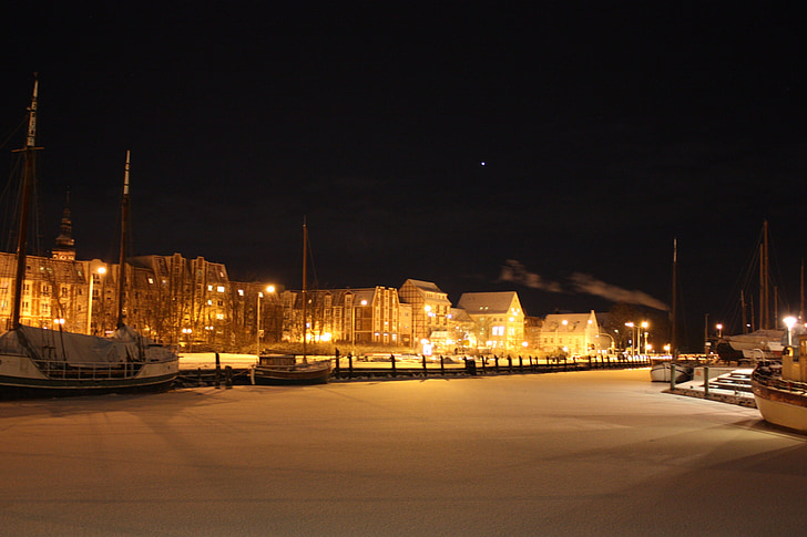 Greifswald, Greifsvaldo uosto, laivas, uosto, žiemą, ledo, žiemos svajonė