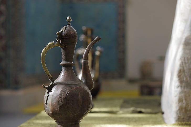 lanzador, metal repujado, arte, hecho a mano, jarra para lavar, jarra cobre, arte de asia central