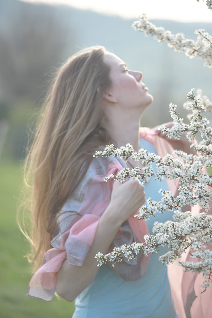 musim semi, bunga, Gadis, bunga putih