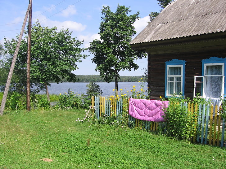 russia, house, home, river, lake, water, summer