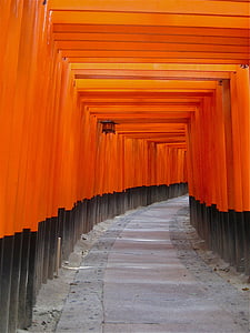 nadsvođeni prolaz, Japan, narančasta, hram, svetište, Azija
