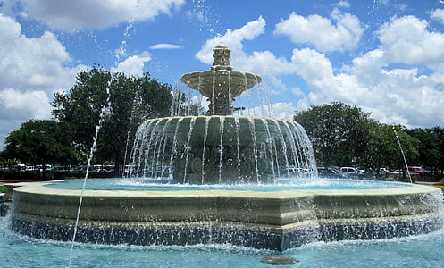 fountain, water, water fountain, outside, outdoors, scenic, scenery