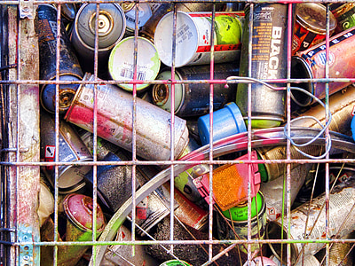 graffiti, cans of paint, spray, empty cans, grid, background, leipzig