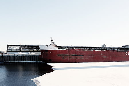 červená, bílá, loď, tělo, voda, Délka dne, kontejner