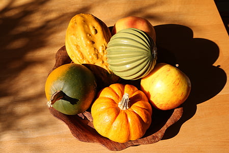яблоко, Осень, цвета осени, Сквош, свежесть, Тыква, фрукты
