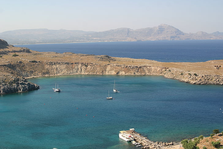 Görögország, Rodosz, Lindos, tengeri tájkép, táj, nyári, a rendeltetési hely