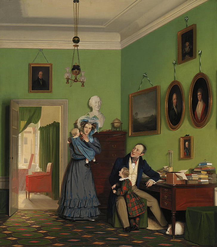 Keluarga, lukisan cat minyak, Keluarga waagepetersen, 1830, Wilhelm bendz, Mulia, sopan