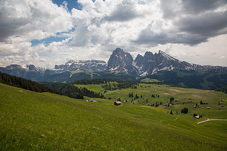 Tirol do Sul, Seiser alm, montanhas, Panorama, montanha, natureza, Verão