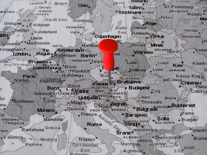 Atlas, mapa, Viena, PIN, ponto de encontro, destino, capital
